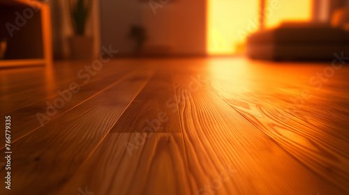 Warm Sunset Light on Wooden Floor Interior