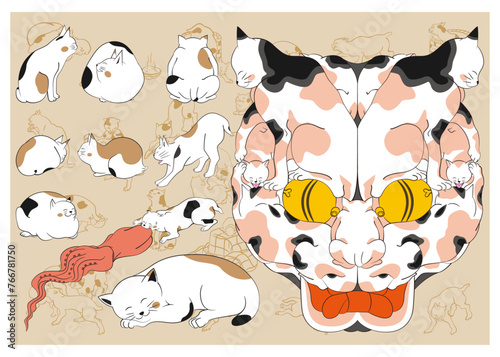 歌川芳藤　五十三次之内猫之怪　歌川国芳　猫飼好五十三疋のスタンプイメージイラスト