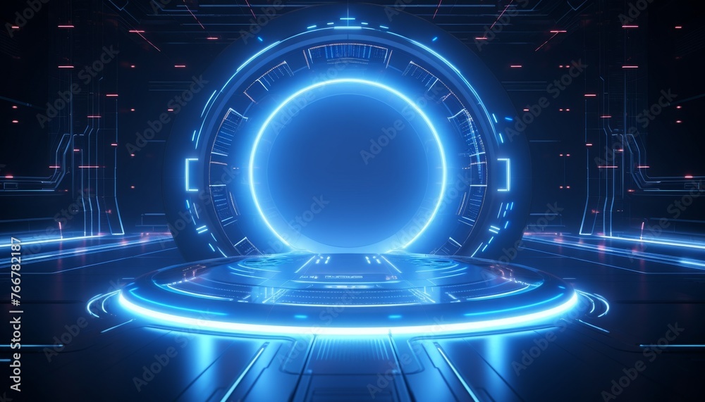 Blue hologram protal. Tech futuristic background. Modern concept background.