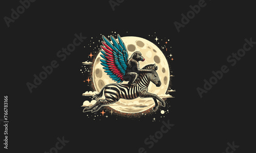baboon riding zebra on moon with wings vector artwork design photo