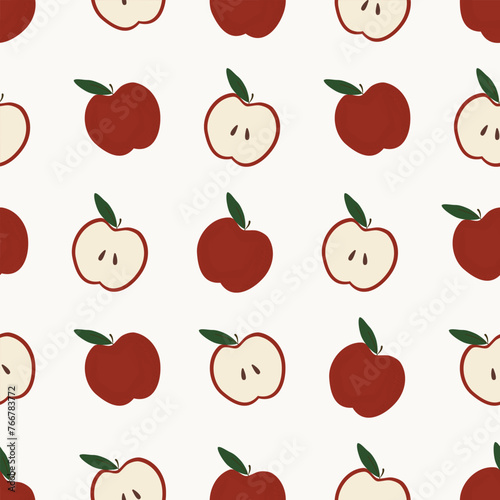 Cute Red Apple Fruits Hand Drawn Seamless Pattern - Fresh Fruit Vector Illustration for Textiles, Wrapping Paper, Greeting Cards, and Party Decorations