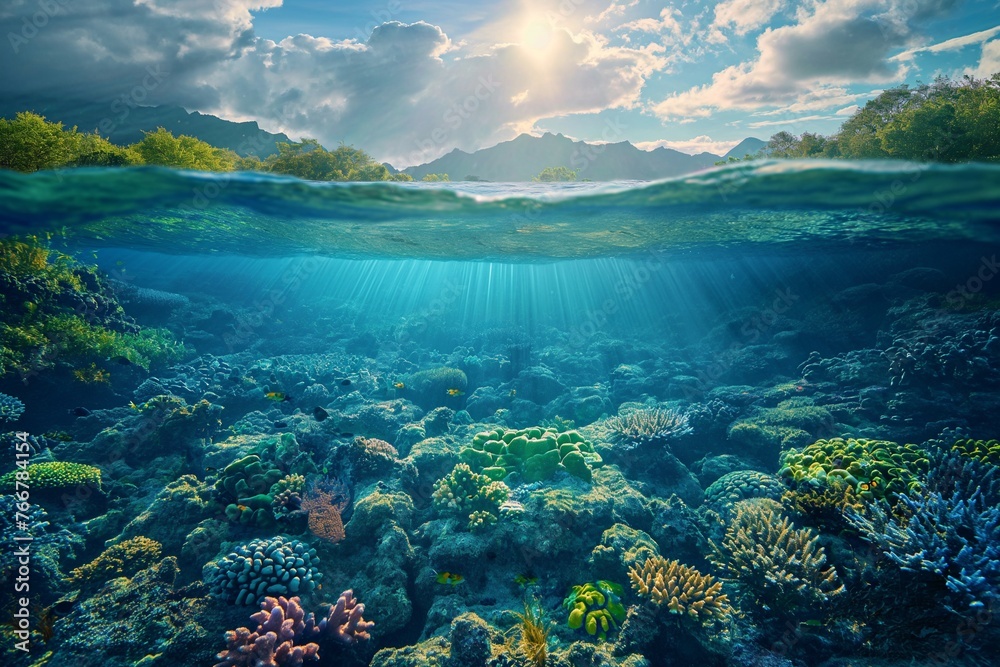 Beautiful cross slice of a coral reef. Regarding the idea of preserving the ocean Beautiful cross slice of a coral reef. Regarding the idea of preserving the ocean