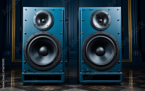 modern stereo audio blue speakers for listening to music. wideband sound system