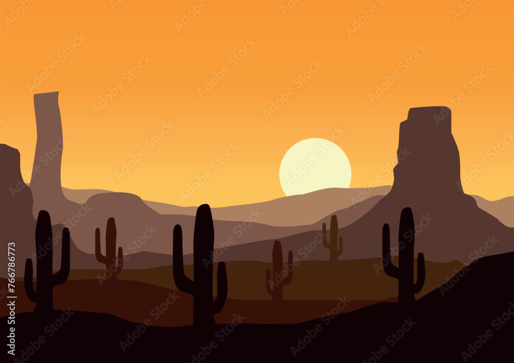 Desert landscape in America vector. Vector illustration in flat style.	