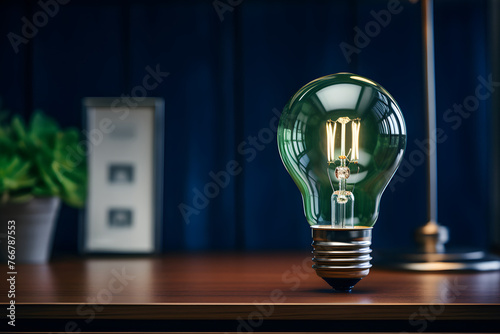 glowing electric lamp on the table in the room. electric lamp. home interior and equipment. lighting in the house