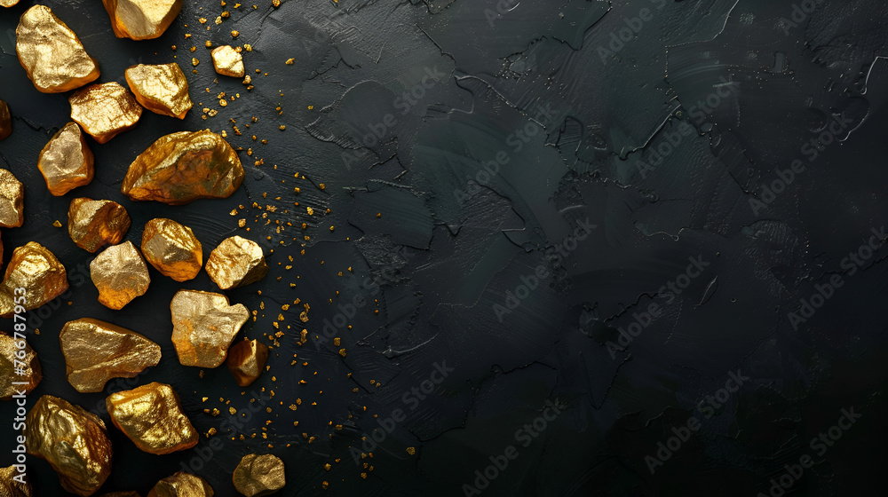 golden stones on black background , generative ai golden stones on black background , generative ai