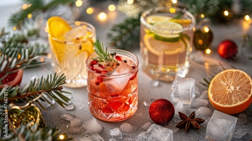 Festive Holiday Drinks on Decorated Table