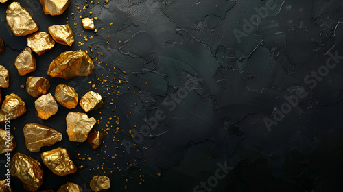 golden stones on black background , generative ai photo