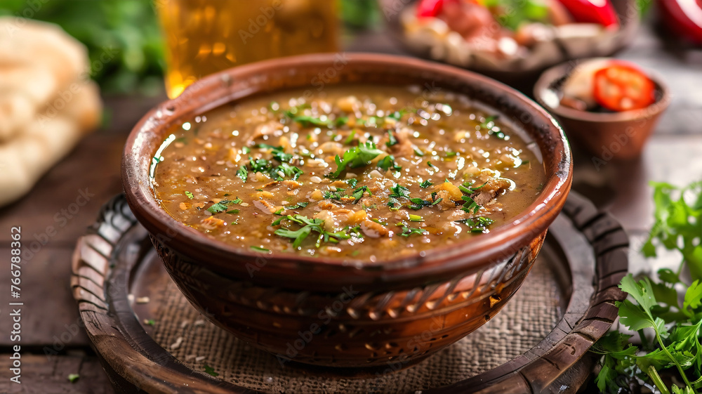 Haleem stew served in a bowl. Haleem stew served in a bowl.