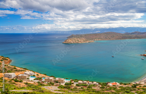aerial view of the island of Spinalonga and Elounda peninsula, Crete, Greece