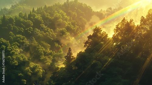 森林の夕日、虹14 © 孝広 河野