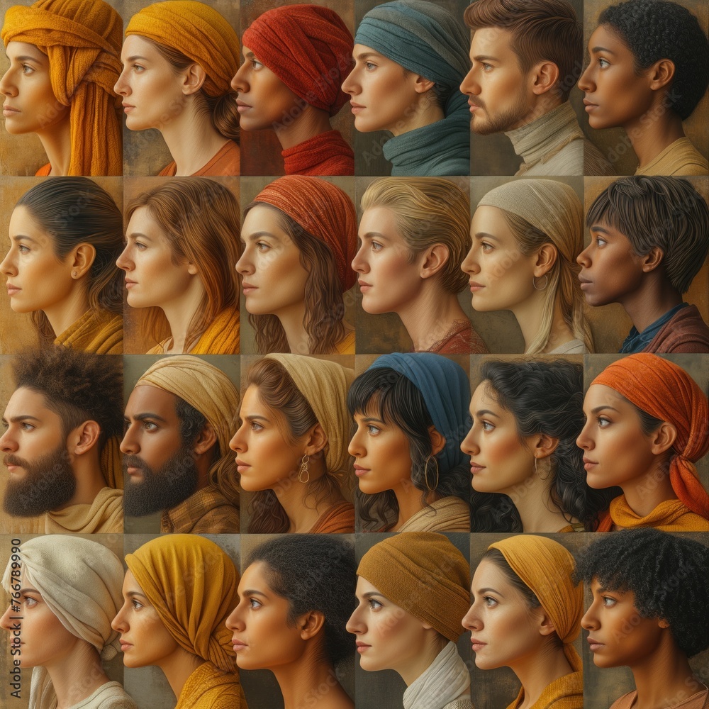 portrait of many faces of pretty women and mans portrait of many faces of pretty women and mans