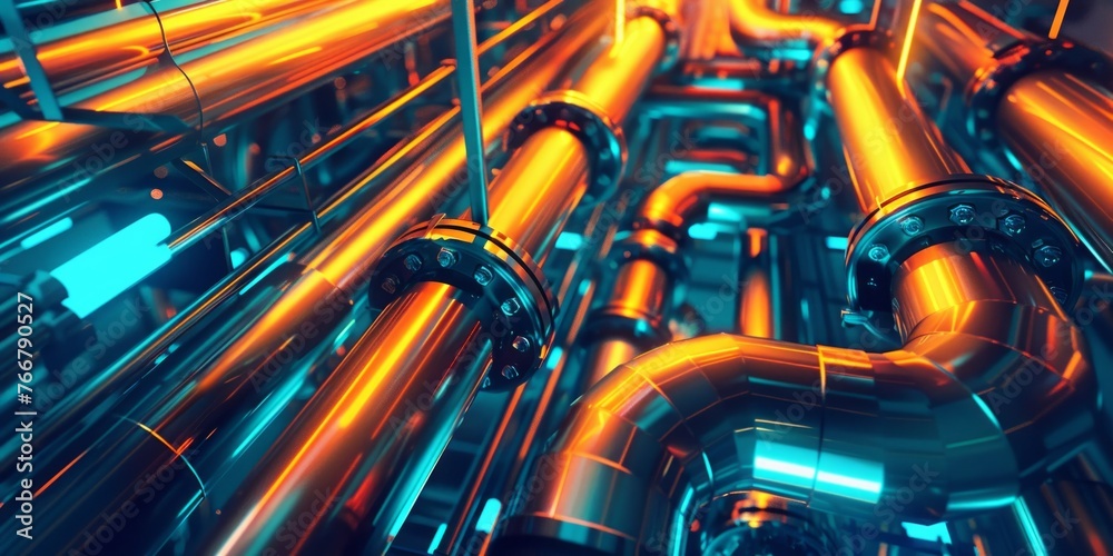 Futuristic 3D Tron-style Pipes and Infrastructure for High-Tech Campaign