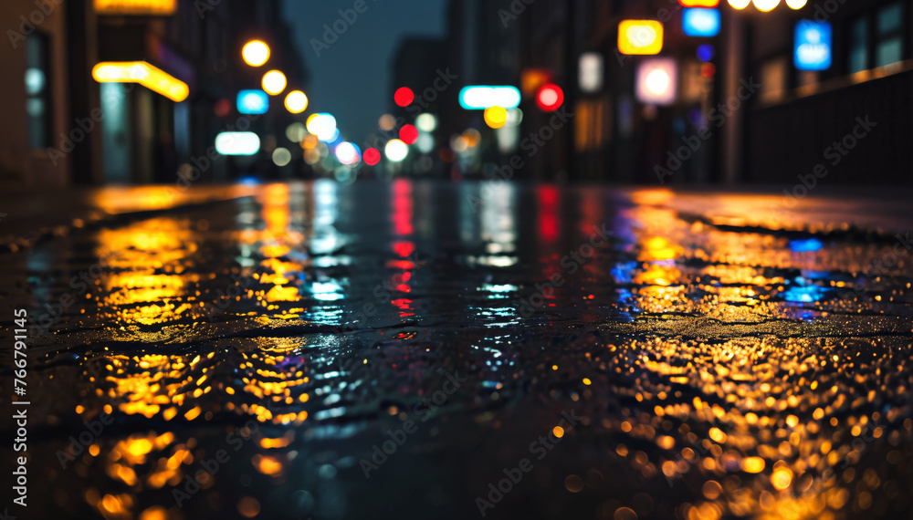 City Street Reflections on Wet Pavement at Night City Street Reflections on Wet Pavement at Night