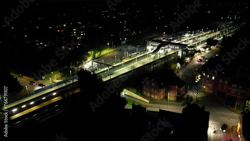 High Angle View of Illuminated Harpenden Town of England United Kingdom at Night. photo