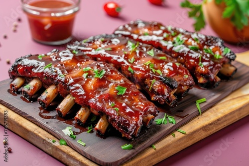 BBQ Sauce-Glazed Ribs With Parsley Garnish