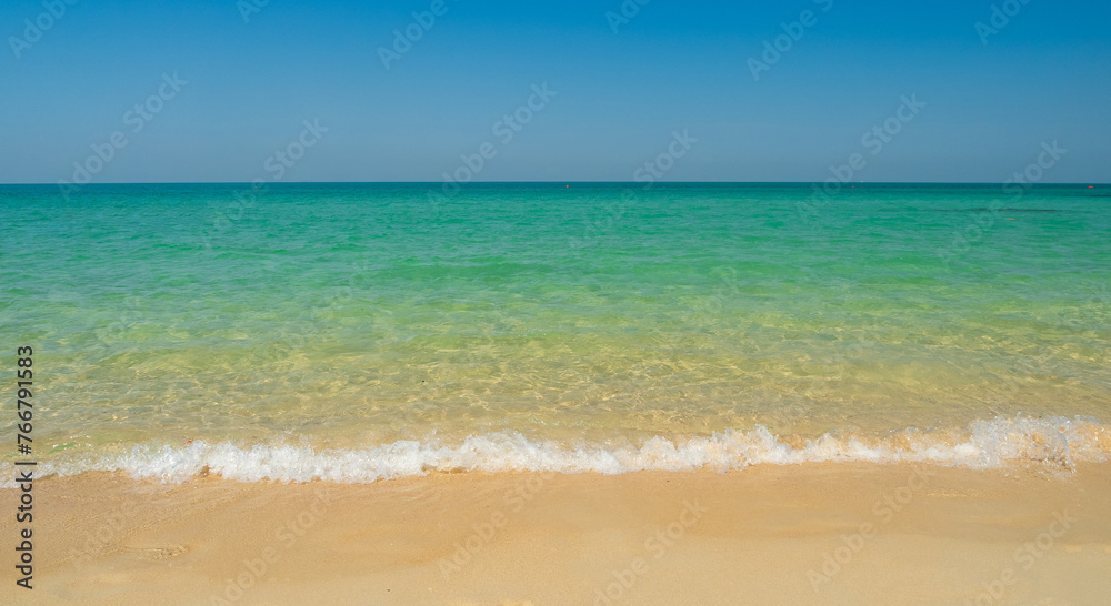 Beautiful horizon Landscape summer panorama front view point tropical sea beach white sand clean and blue sky background calm Nature ocean Beautiful  wave water travel at Sai Kaew Beach thailand