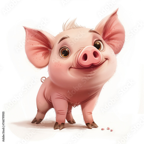 Cute Funny Cartoon Pig  Illustration for Children Book  Generative AI