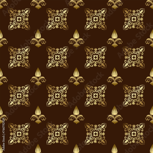 Damask Pattern Classic seamless vector pattern. Damask orient ornament. Classic vintage background. Orient golden flower ornament on brown background for fabric, wallpaper, and packaging
