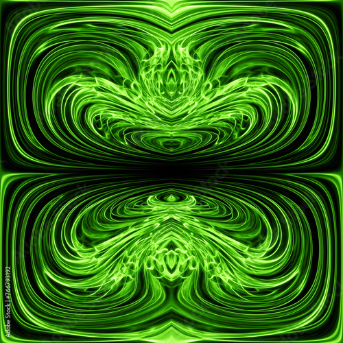 neon green twin portions smoothly curved design on a black background square format