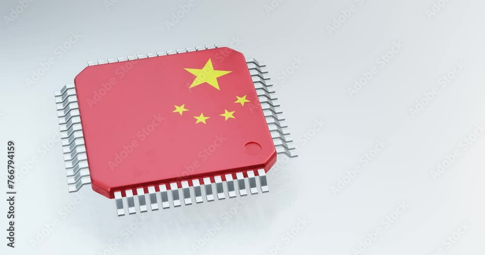  3d render of microchip or semiconductor chip china flag, for computing.