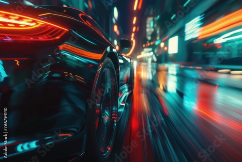 A fast-moving supercar, a supercar moving quickly at night with light lines, a dreamy concept sports car, a futuristic ultra-luxury sports car, and a colorful sports car light line