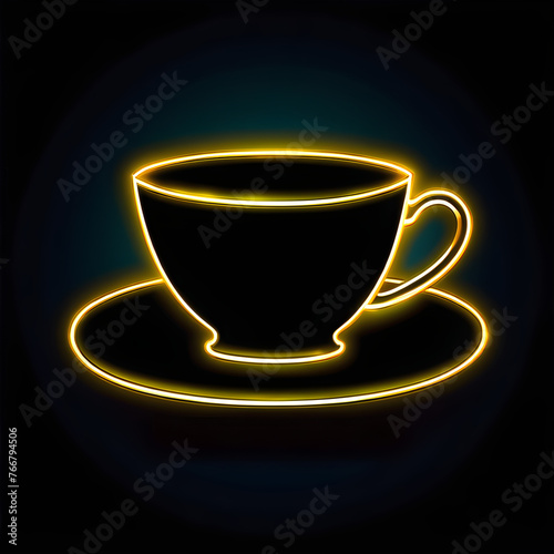 Gilded Glow: Stunning Gold Neon Teacup Icon for Elegant Designs(Generative AI)