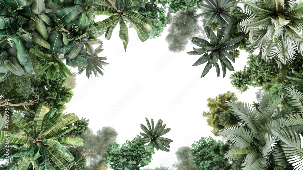 Aerial overhead view of tropical forest trees and foliage, isolated on transparent background. Aerial overhead view of tropical forest trees and foliage, isolated on transparent background.