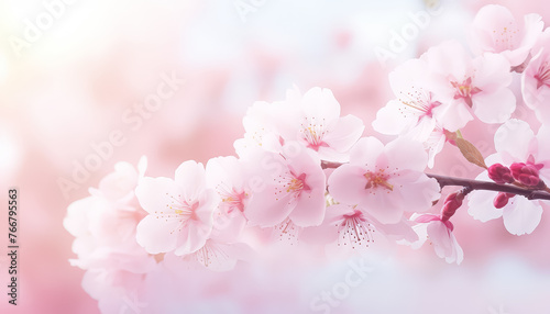 Sakura or apple tree branch pink blooming in spring