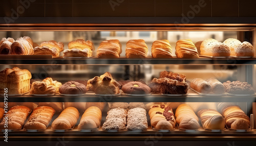 bakery showcase with bread and pastries