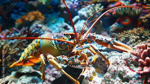 Close Up of Lobster on Coral photo