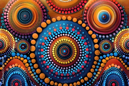 Vibrant Multicolor Aboriginal Dot Painting Seamless Pattern Digital Paper
