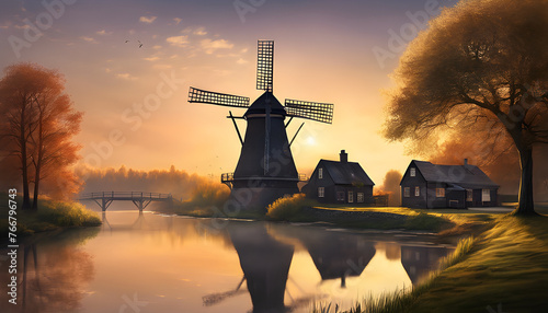 windmill in early morning
