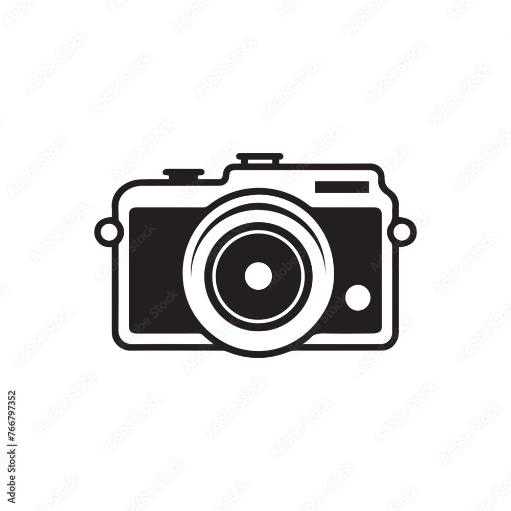 Camera icon. Black camera icon on white background. Vector illustration