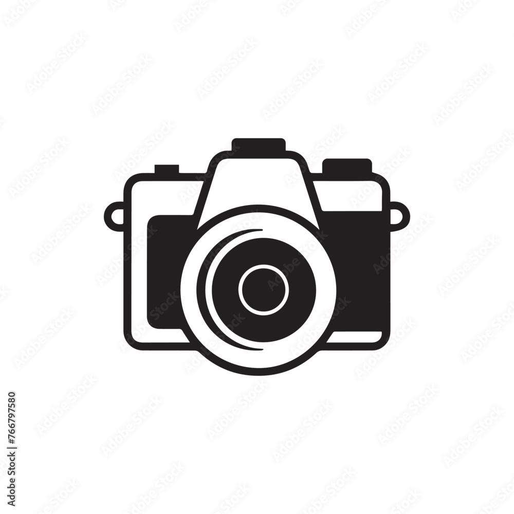 Camera icon. Black camera icon on white background. Vector illustration Camera icon. Black camera icon on white background. Vector illustration
