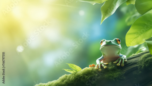 A green frog sits on a branch © terra.incognita