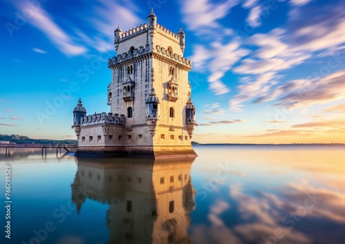 The monumental tower in the sea at Belem, Portugal
