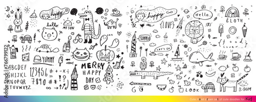 Vector illustration of Doodle cute for kid, Hand drawn set of cute doodles for decoration,Funny Doodle Hand Drawn, Summer, Doodle set of objects from a child's life,Cute animal