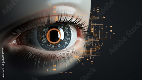 Illuminated binary language embedded in an eye 3d
