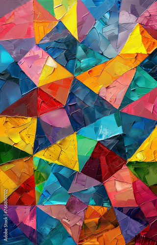 Oil painted colorful abstract triangular shapes.