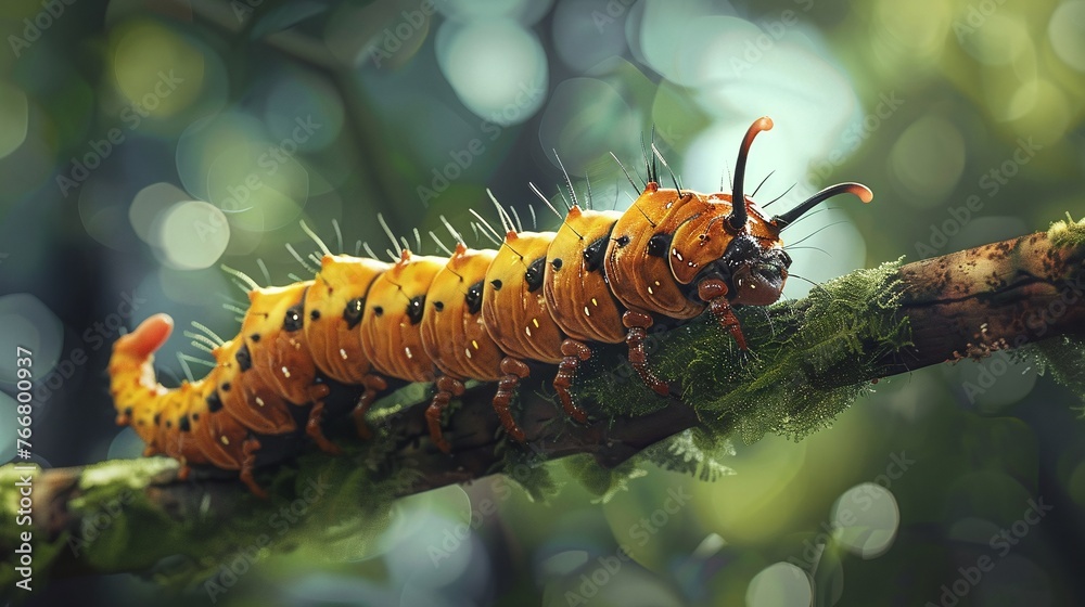 beautiful closeup of a caterpillar on a tree branch in forest showcasing nature and wildlife beautiful closeup of a caterpillar on a tree branch in forest showcasing nature and wildlife