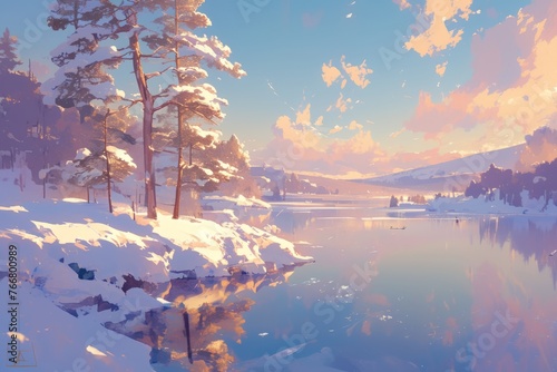 Frozen lake, anime style background wallpaper © IMAGE
