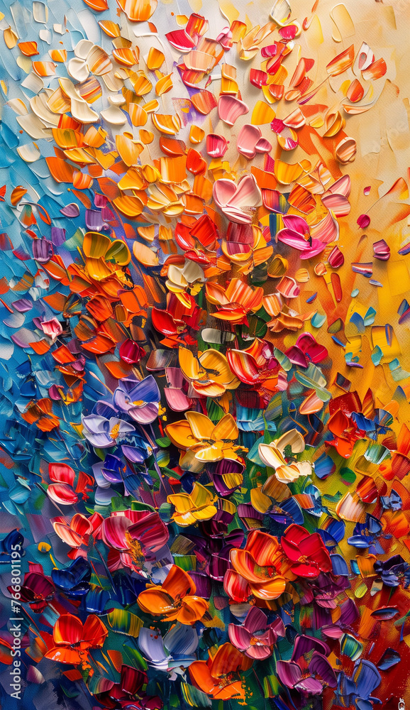 Oil Painting of Colorful Flowers in Full Bloom Oil Painting of Colorful Flowers in Full Bloom