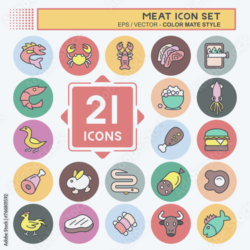 Icon Set Meat. suitable for Food. color mate style. simple design editable. design template vector. simple illustration