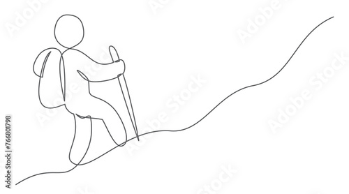 Hike One line drawing isolated on white background