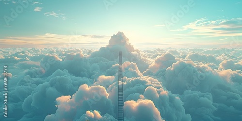 Ladder reaching towards the clouds scaling new heights and through determination and vision photo