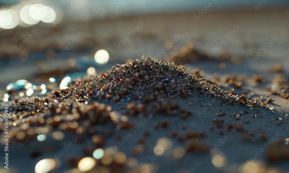 Fototapeten Kaffeebohnen Kaffeebohnen - Grains de sable sur une plage, photographie en gros plan ,hyperdetailed, hyperrealistic, #766803965