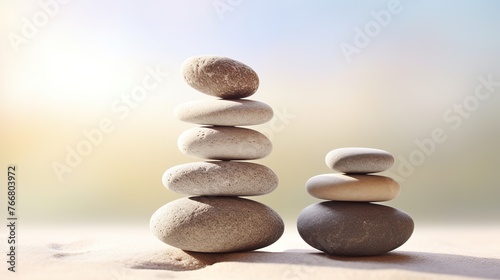 pile of stones on white sand isolated on blurred background