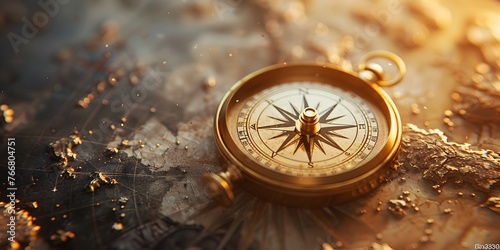 Vintage Brass Compass Pointing Towards New Opportunities and Unexplored Adventures