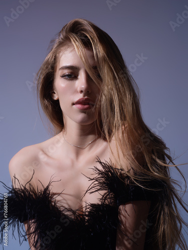 Sensual portrait of elegant young fashionable sexy woman in fashion dress. Beautiful girl, fashion model. Fashion lady. Stylish woman in fashion trend look. Sexy clothes.
